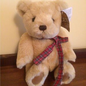 Gund Tan Teddy Bear with Red Plaid Bow